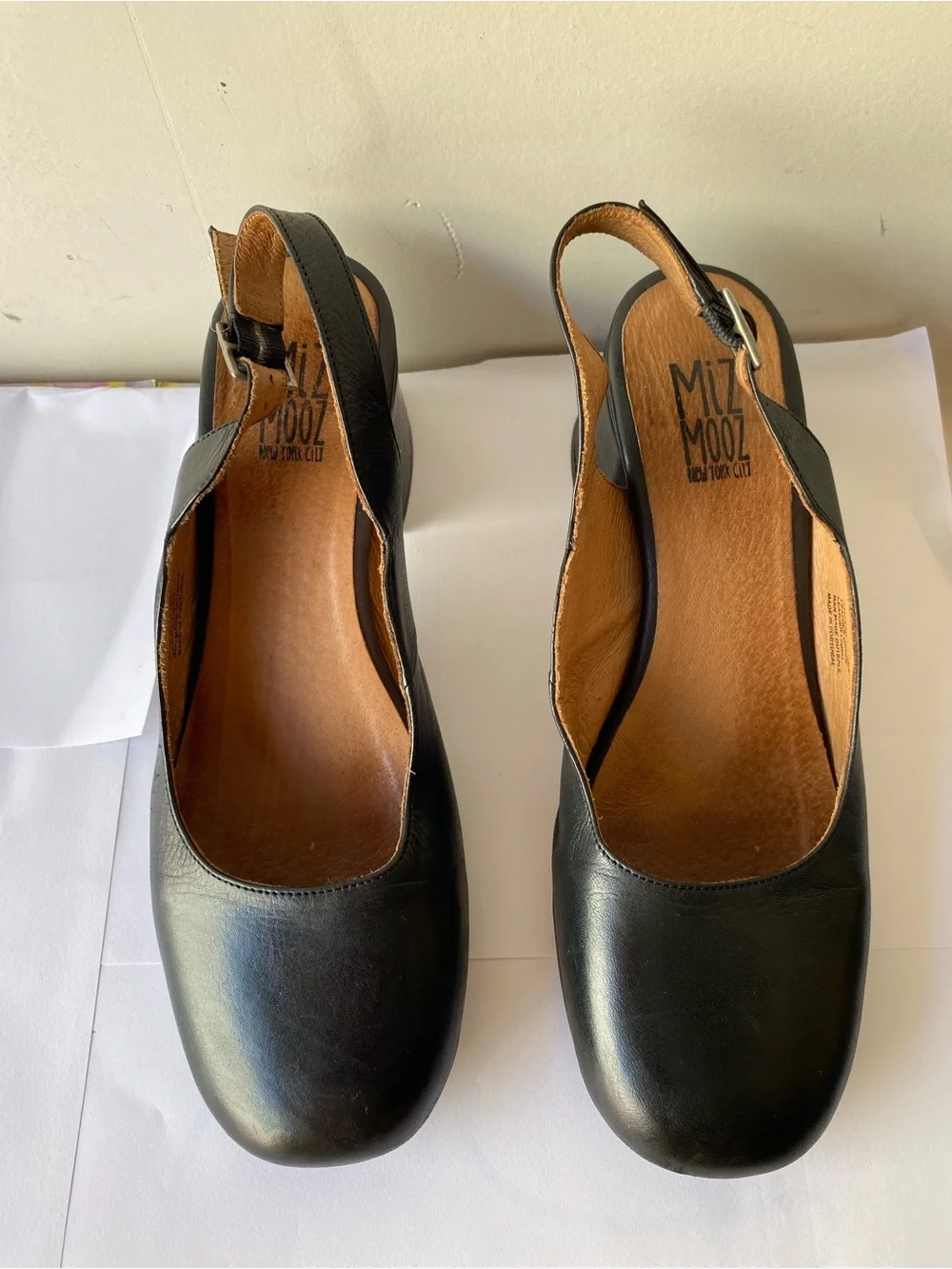 Miz Mooz Steffan Black Leather Slingback Block Heel Pump Size 40 US 9